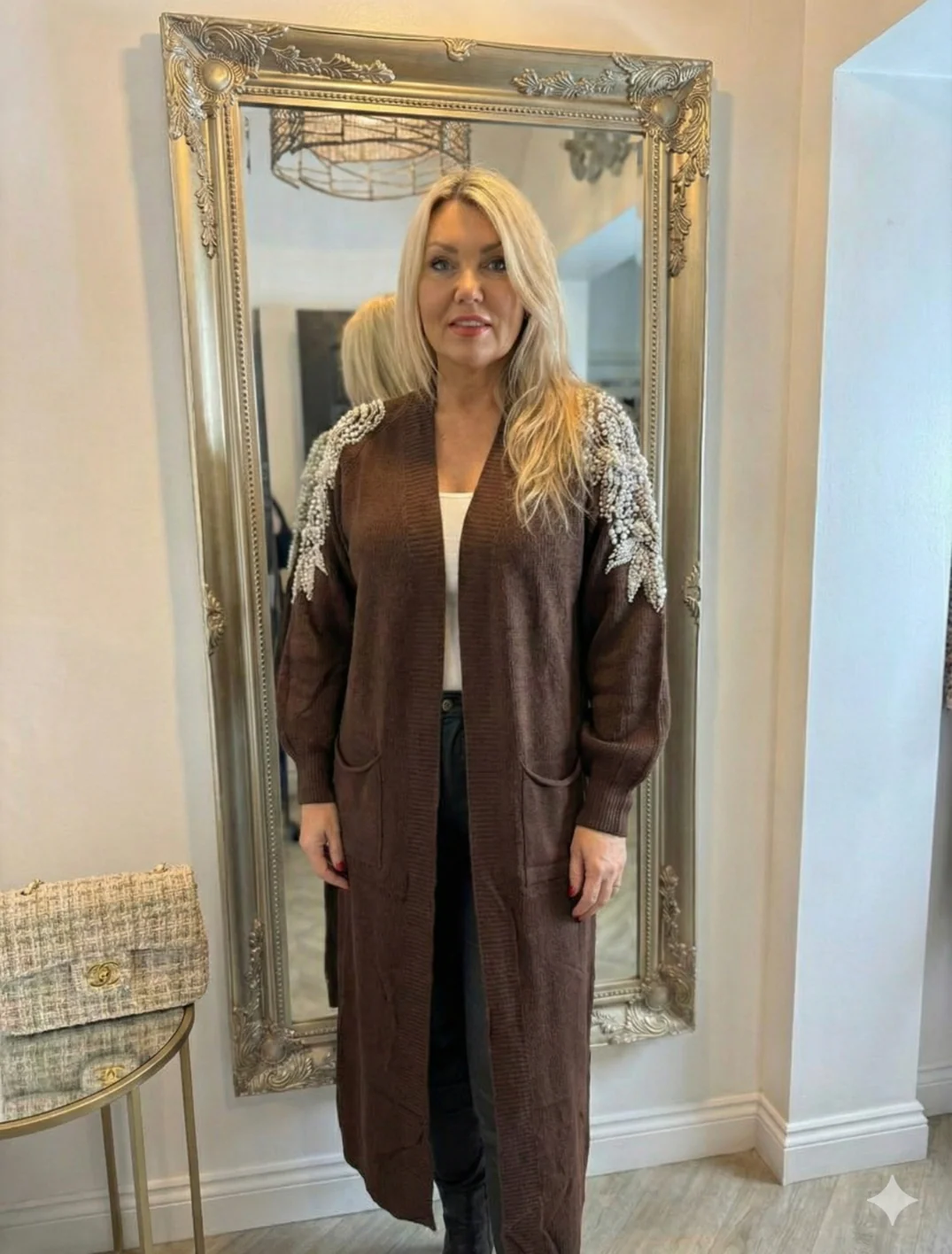 Winter chocolate brown diamanté sleeve cardigan (Size 10-20) - Image 3